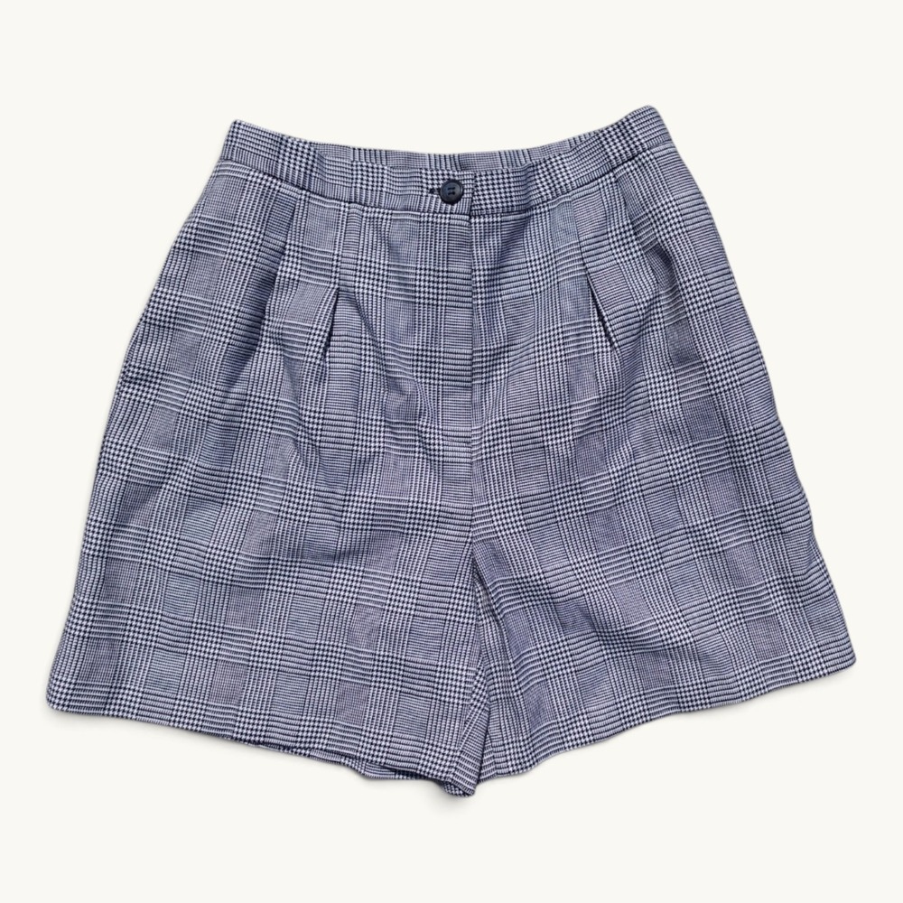 Vintage Petite Sophisticate Black White Glen Plaid High Rise Shorts Size 10